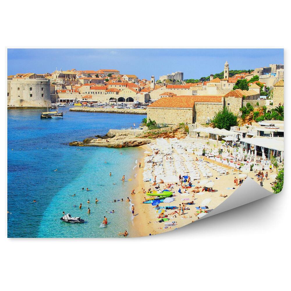 Fototapet vintage Dubrovnik plaja de nisip, turisti, vara, Croatia