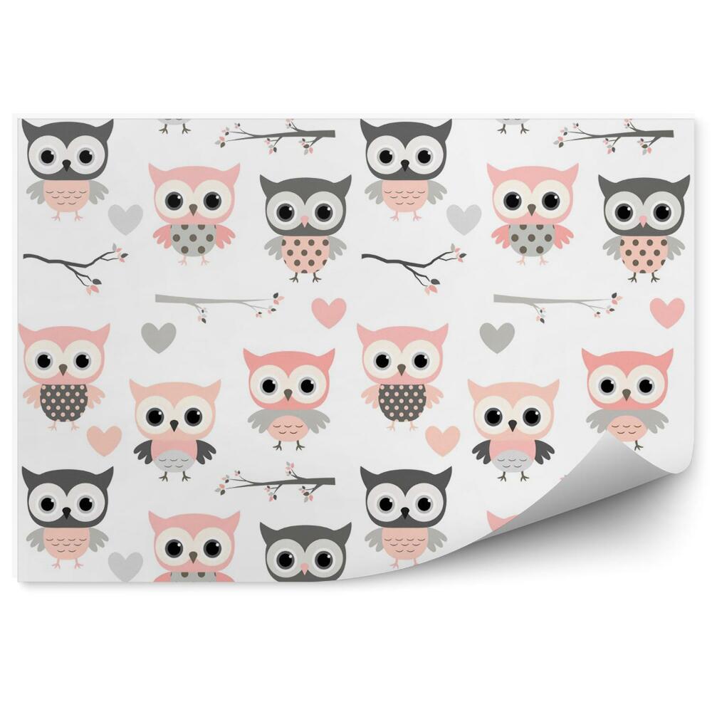 Fototapet perete Bufnițe roz de desene animate