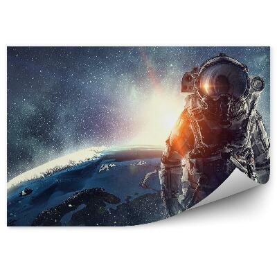 Fototapet vintage Astronaut Spațiu Exterior Planetă Pământ Cer Stele Lumini