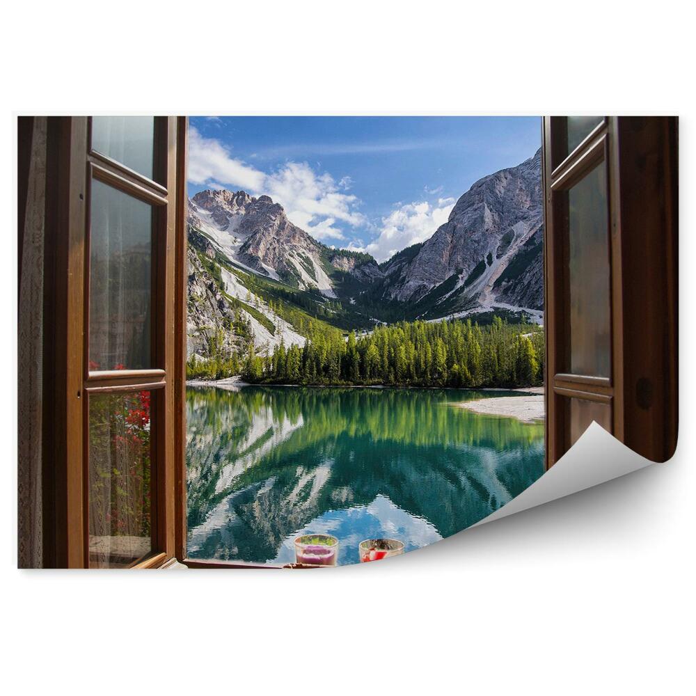 Fototapet pentru perete Vedere de la fereastră a unui lac de munte
