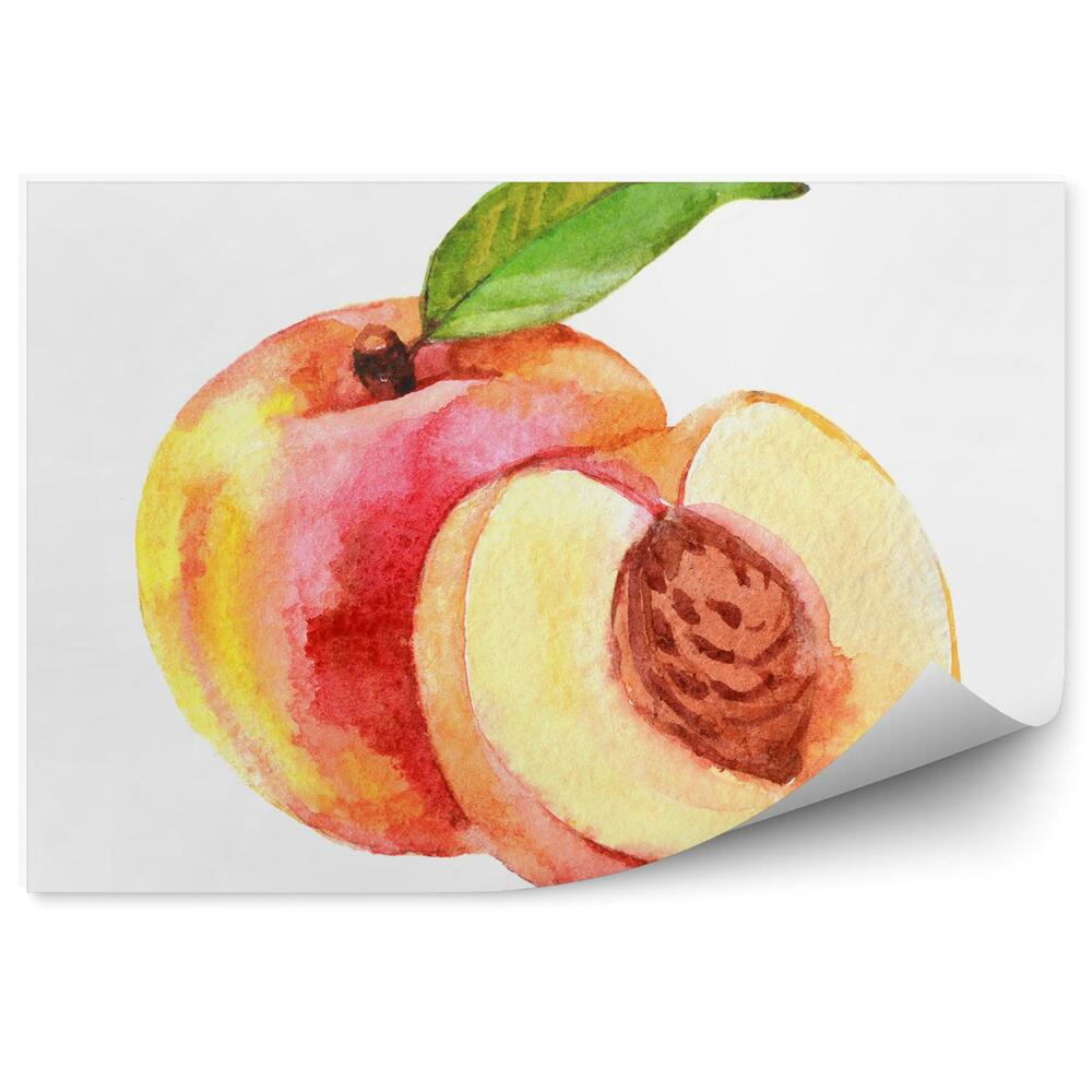 Fototapet vintage Pictat piersic desen fructe jumătate de sâmbure