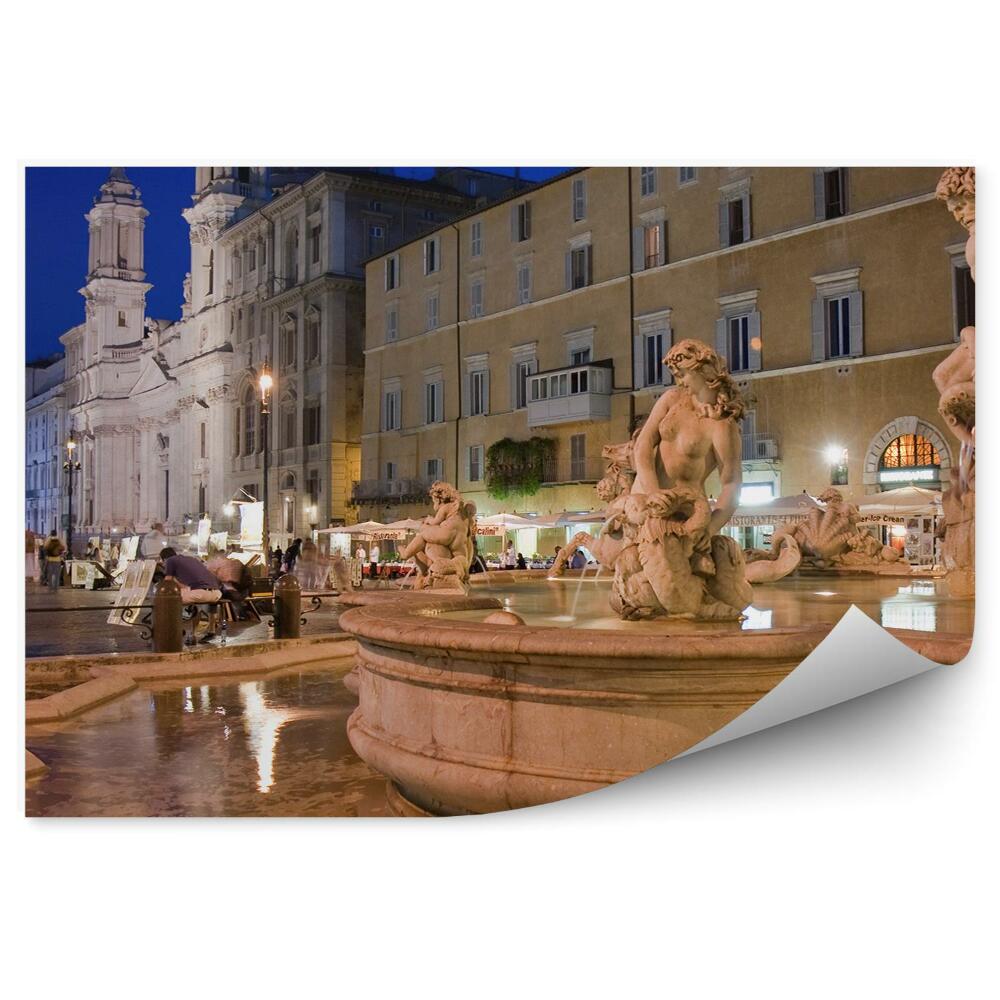 Fototapet Fântâna Piazza Navona Clădiri Oameni Noapte