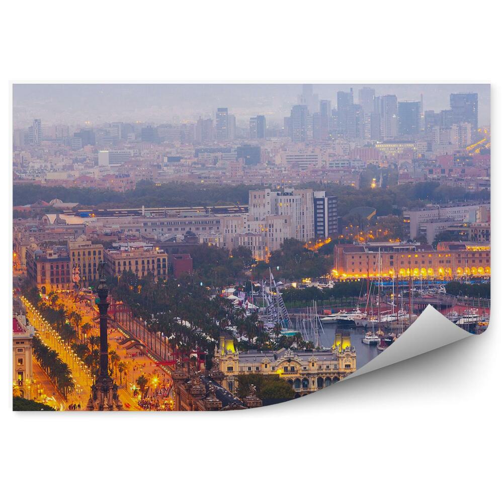 Fototapet pentru perete Panorama Port Vell A Orașului Barcelona Noaptea