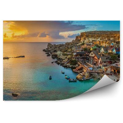 Fototapet pentru perete Vedere Panoramică Clădiri Poduri Scări Bărci Stânci Apus De Soare