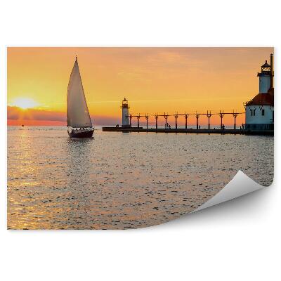 Fototapet perete Lanternă barca cu pânze apă soare