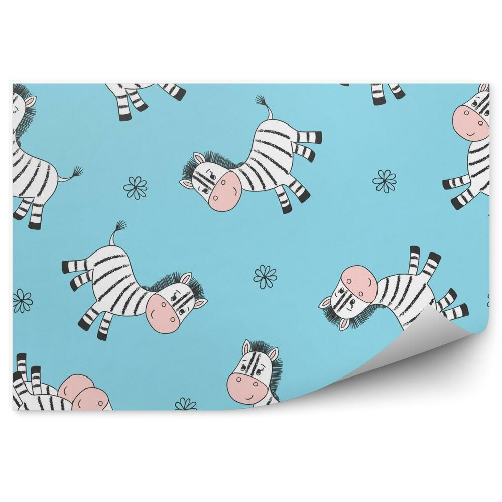 Decor fototapet Zebre pe fond albastru