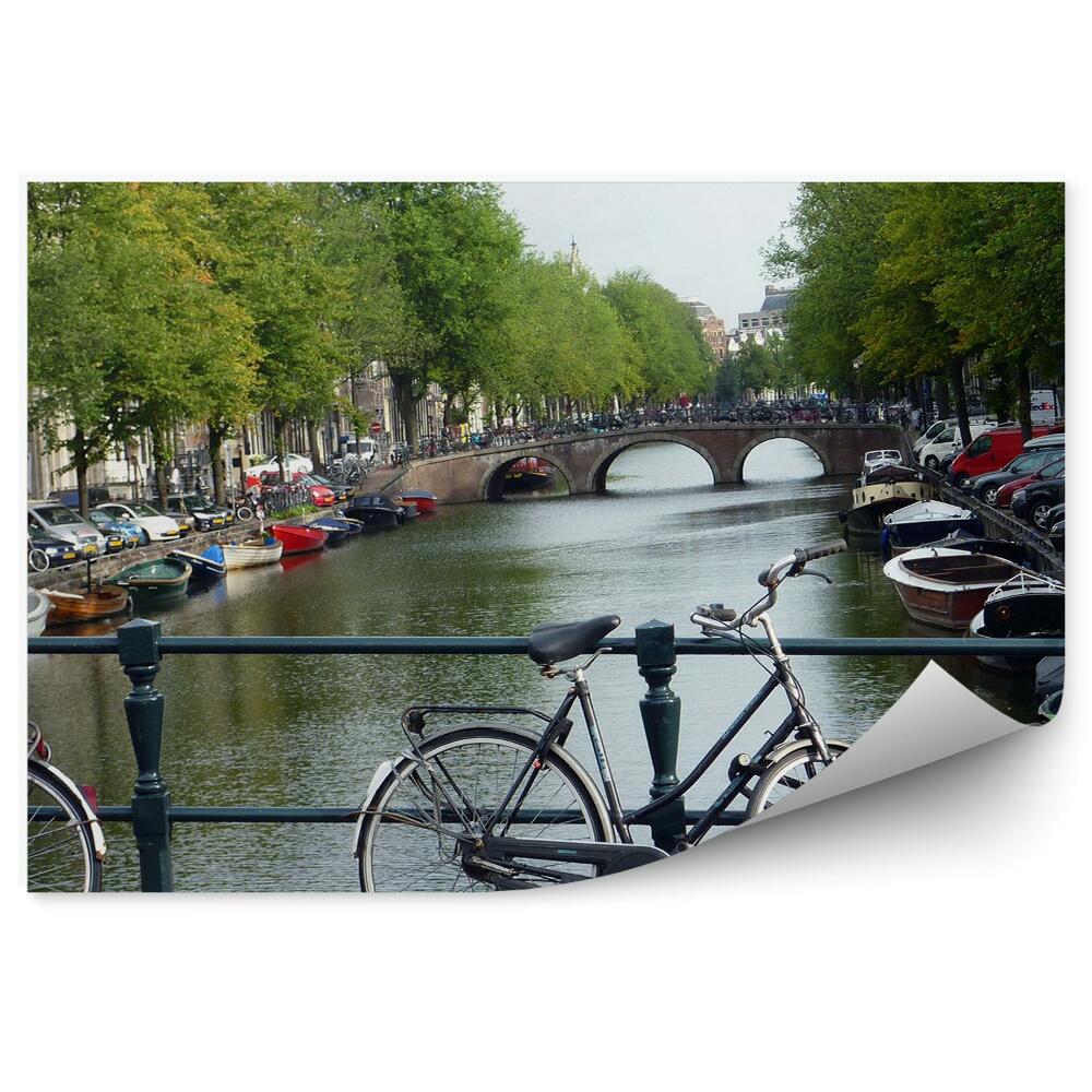 Fototapet perete Canal, biciclete, pod, bărci, oraș