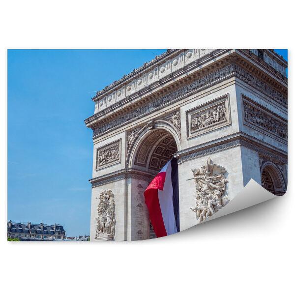 Fototapet Arc De Triumf Oameni Copaci Clădiri Stradă Franța Steagul Parisului