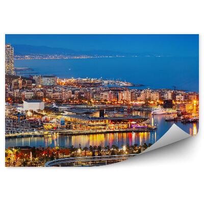 Fototapet vintage Panorama Port Vell A Orașului Barcelona Noaptea