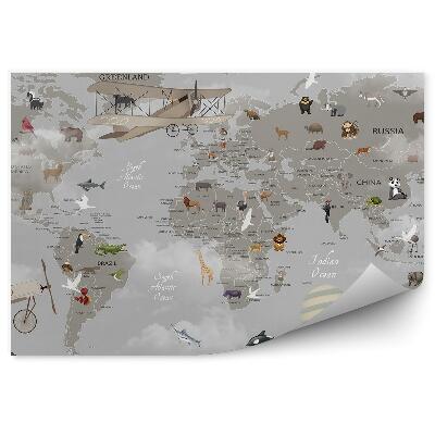 Fototapet pentru perete Veche hartă a lumii cu desen gri pentru copii