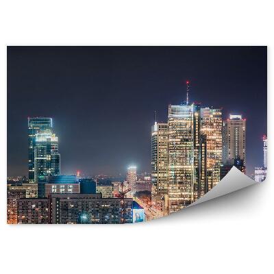 Decor fototapet Zgârie-Nori Varșovia Stradă Noapte Palatul Culturii Și Științei Lumina