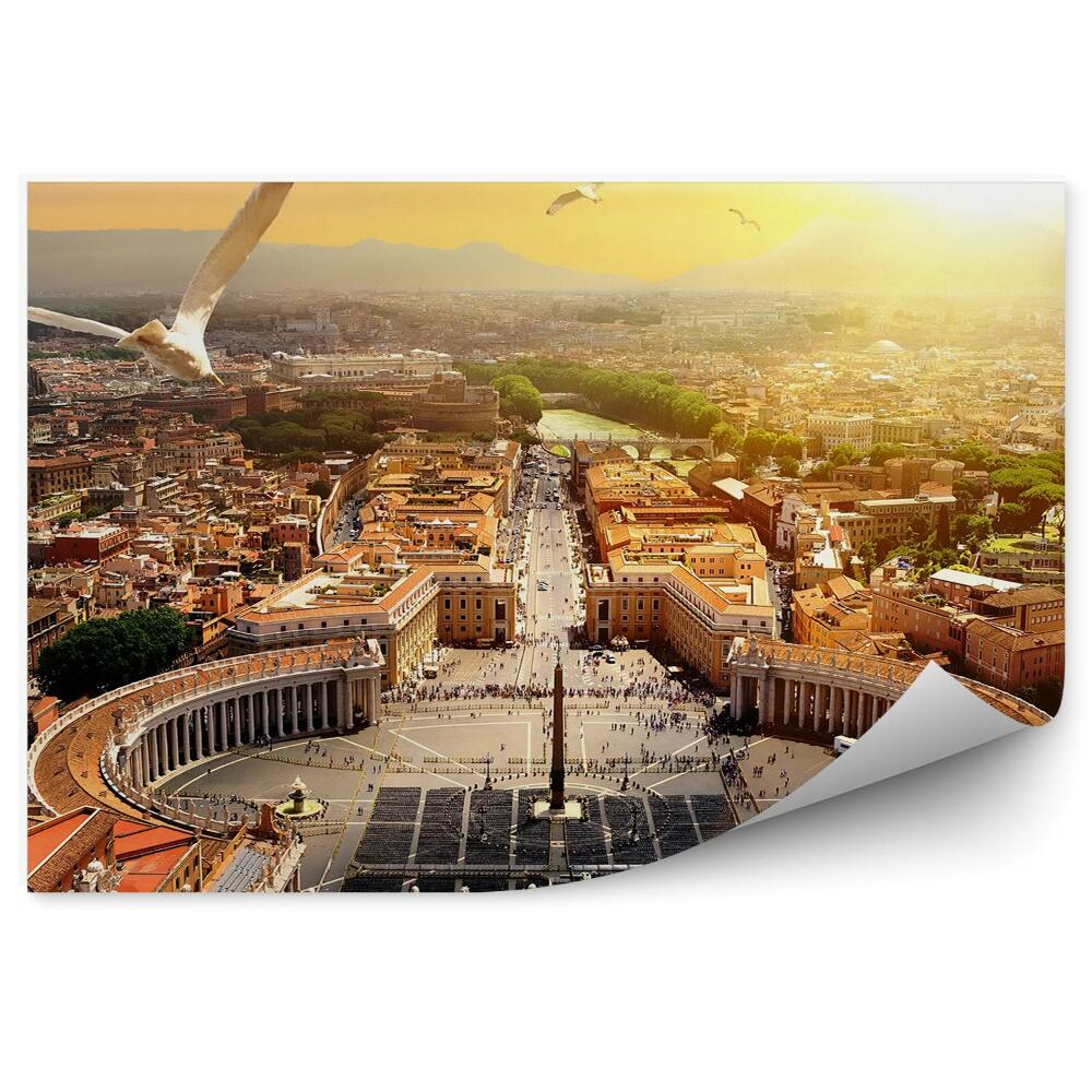 Fototapet vintage Vatican Panorama Cladiri Oameni Munti Pasari Cer Apus Copaci
