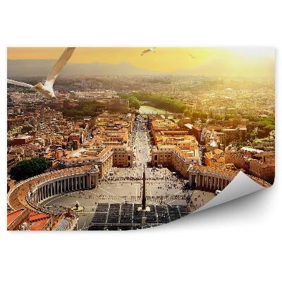 Fototapet vintage Vatican Panorama Cladiri Oameni Munti Pasari Cer Apus Copaci