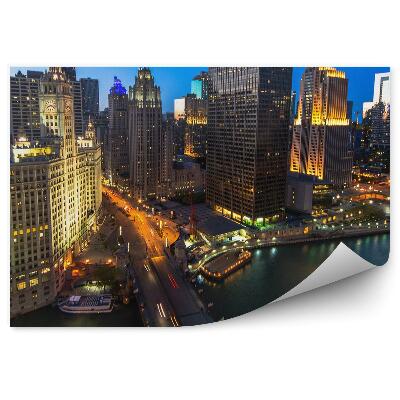 Fototapet perete Zgârie-Nori Lumini Pod Noapte Drum Iahturi