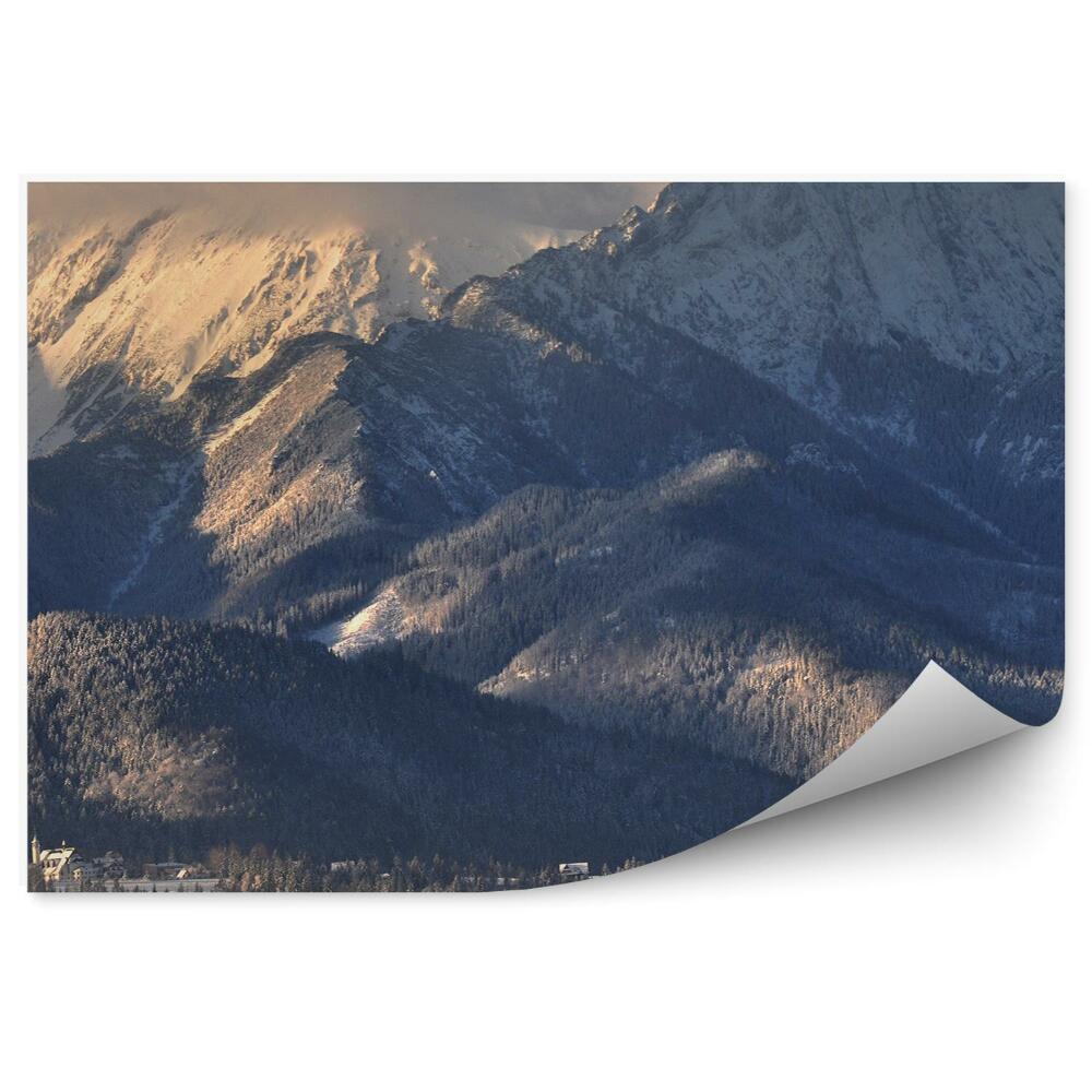 Fototapet perete Munții Giewont Tatry Zăpadă Iarnă Conifere Nori