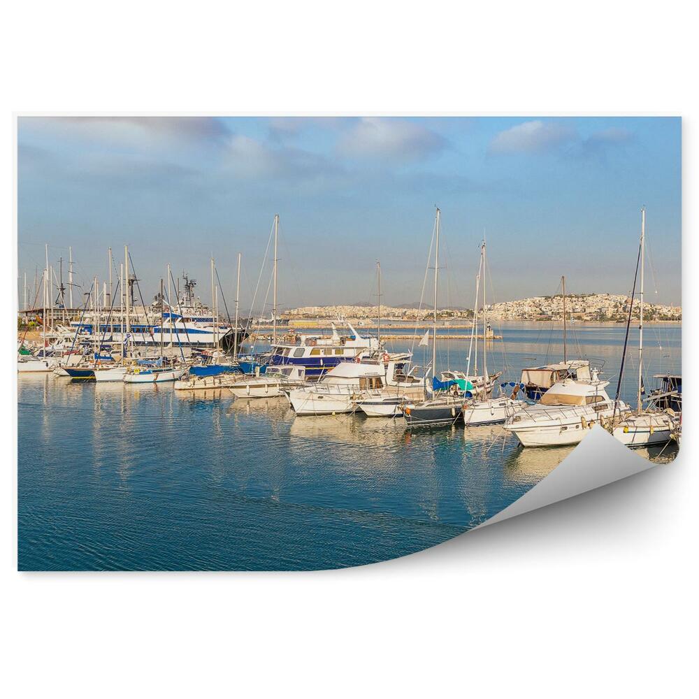 Decor fototapet Grecia Trimite Bărci Port Cu Apă Albastră