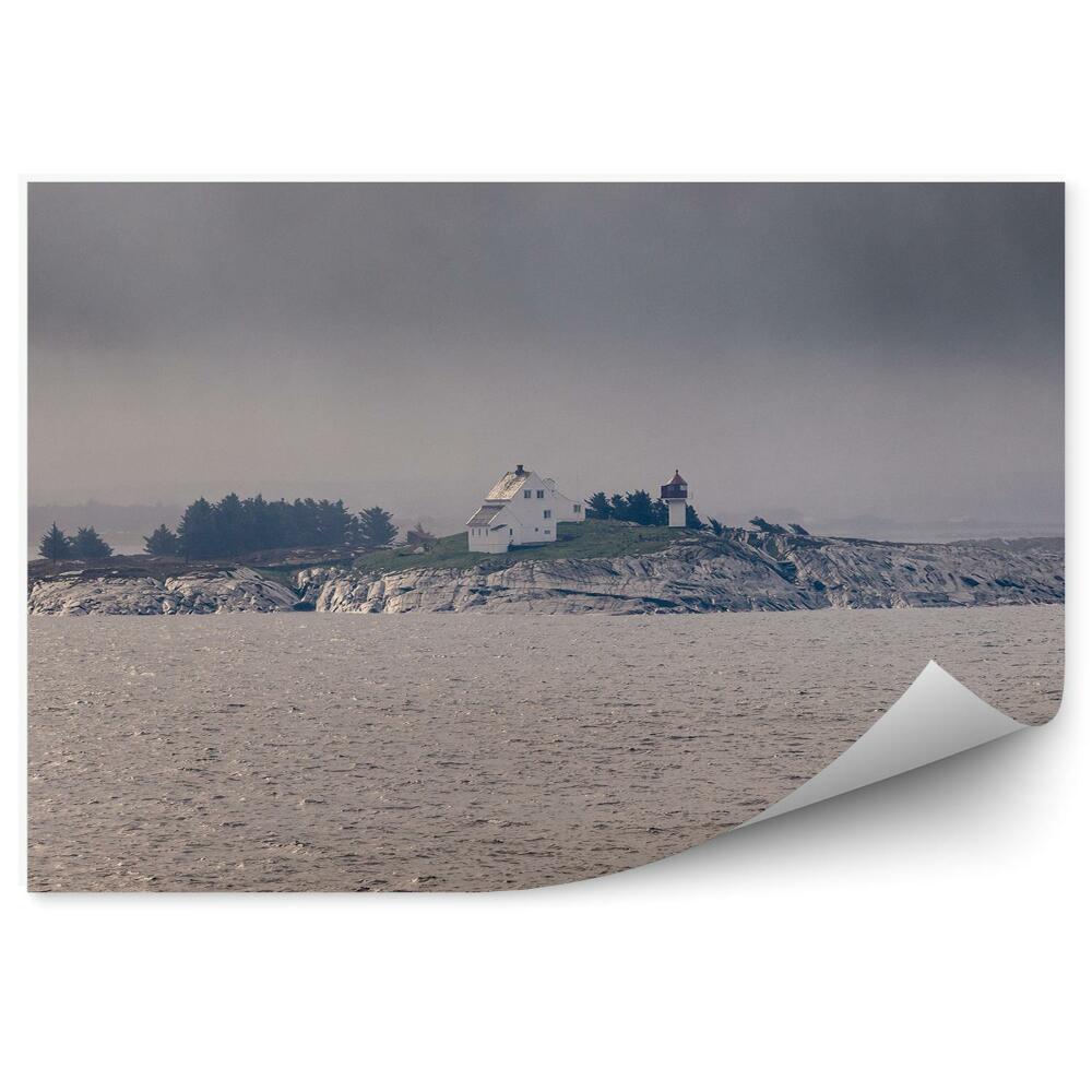 Fototapet Casă far insulă cu cer înnorat