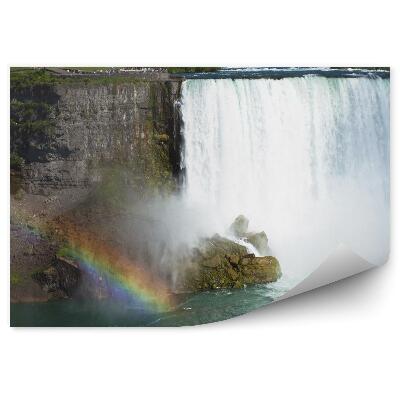 Fototapet vintage Cascada Niagara Copaci Plante Roci Oameni Curcubeu