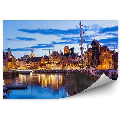 Fototapet vintage Orașul Apus De Soare Luminează Bărci Clădiri De Apă