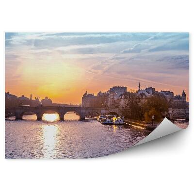 Fototapet perete Apus De Soare Cer Poduri Cladiri Iahturi Seine