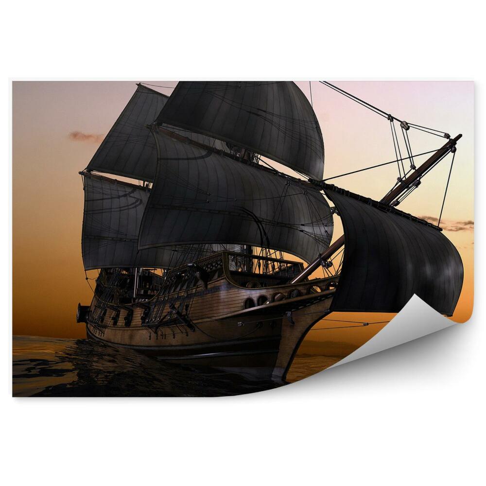 Decor fototapet Navă de război vele albe la apus