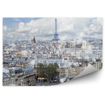 Fototapet vintage Vedere Aeriană Paris Franța Drumuri Clădiri Mașini Zăpadă Iarnă