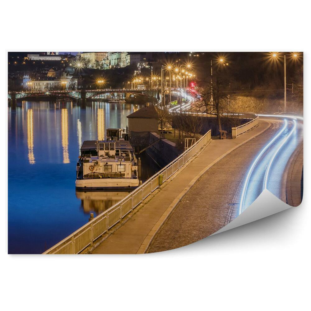 Fototapet Castel Copaci Cladiri Poduri Drum Barci Rau Cer Nori Praga