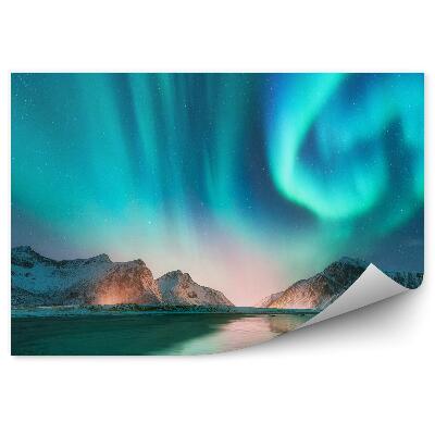 Fototapet Insulele norvegia aurora boreala munti zapada apa