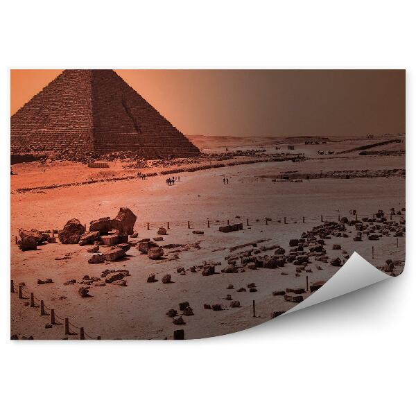 Fototapet vintage Piramida Cairo stânci nisip turişti călători