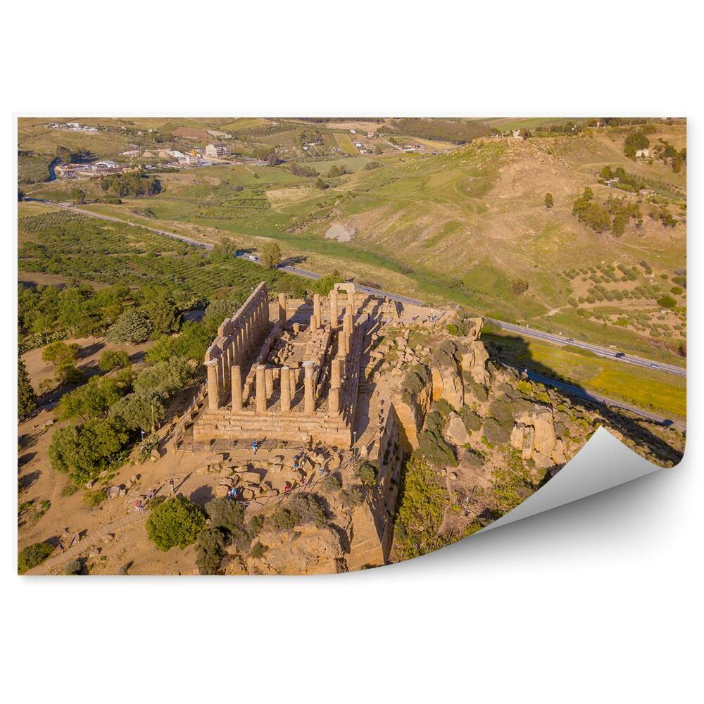 Decor fototapet Ruinele Acropolei, Deșert, Copaci, Sicilia, Munți