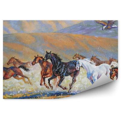 Fototapet pentru perete Câmp De Vultur Alergând Turmă De Cai Pictați În Praf