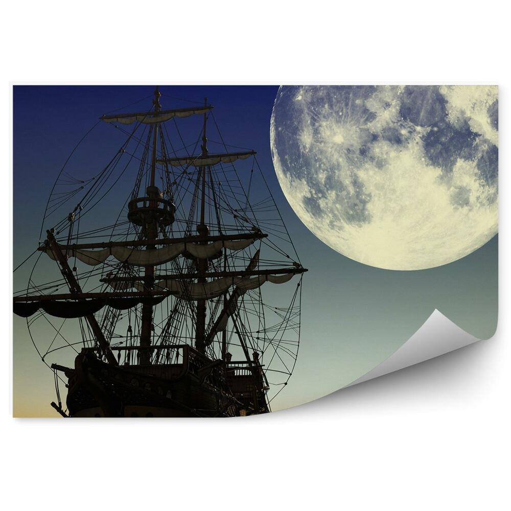 Decor fototapet Navă de lemn soare răsare lună