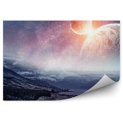 Fototapet perete Planete Cosmos Univers Galaxie Stele Soare Lac Munți Nori Drum