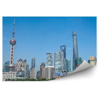 Fototapet vintage Shanghai Zgârie-Nori Copaci Ocean Cer Nori