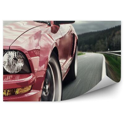 Fototapet pentru perete Drum mașină roșie, viteză, copaci de pădure