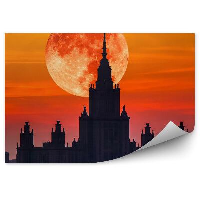 Fototapet perete Clădiri Biserica Pod Râu Lună Apus De Soare Cer