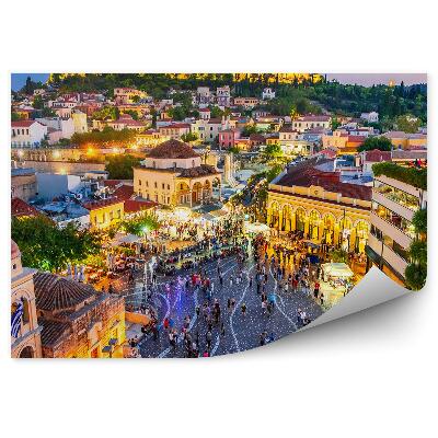 Fototapet Cladiri Acropole Ruine Oameni Oras Noaptea Lumini Atena Grecia