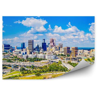 Fototapet pentru perete Oraș Panoramă Zgârie-Nori Drum Mașini Iarbă Copaci Cer Nori Atlanta Georgia