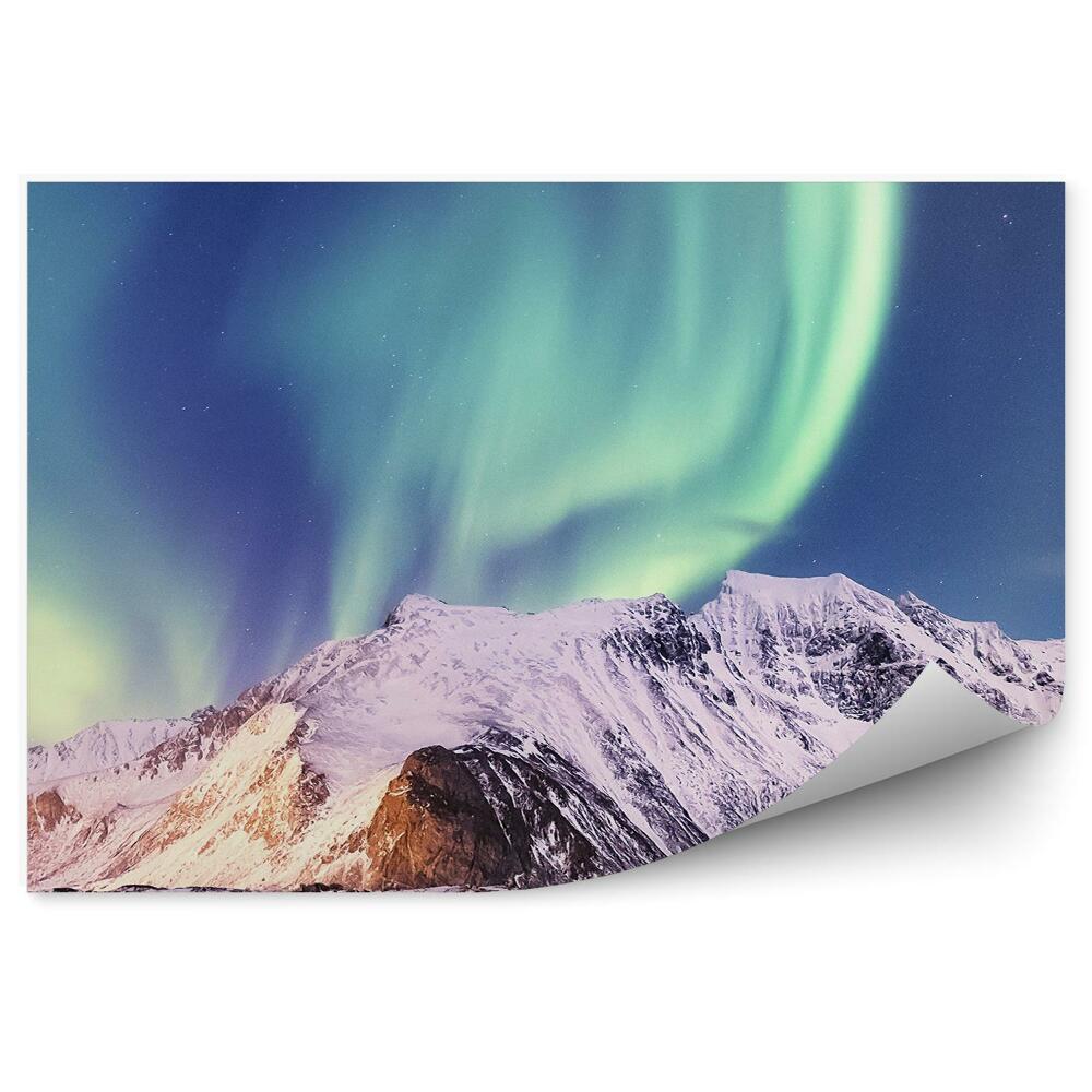 Fototapet vintage Insulele Aurora munții de zăpadă Norvegia