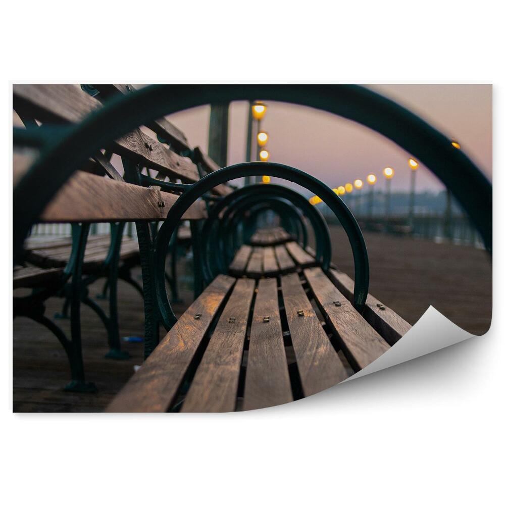 Fototapet vintage Bănci Dig Ocean Cer Apus De Soare