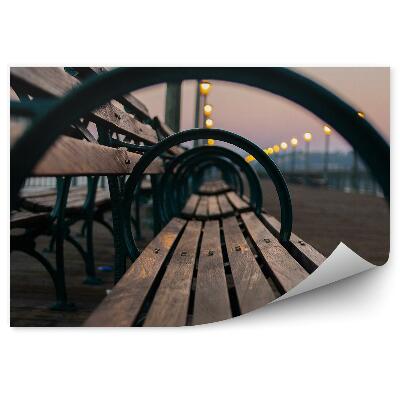 Fototapet vintage Bănci Dig Ocean Cer Apus De Soare