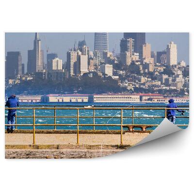 Fototapet vintage Zgârie-Nori Case Copaci Oameni Dig Ocean