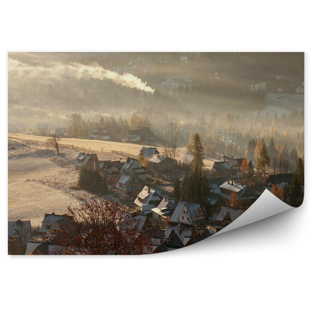 Fototapet vintage Panorama Munții Zakopane Zăpadă Iarnă Case Giewont