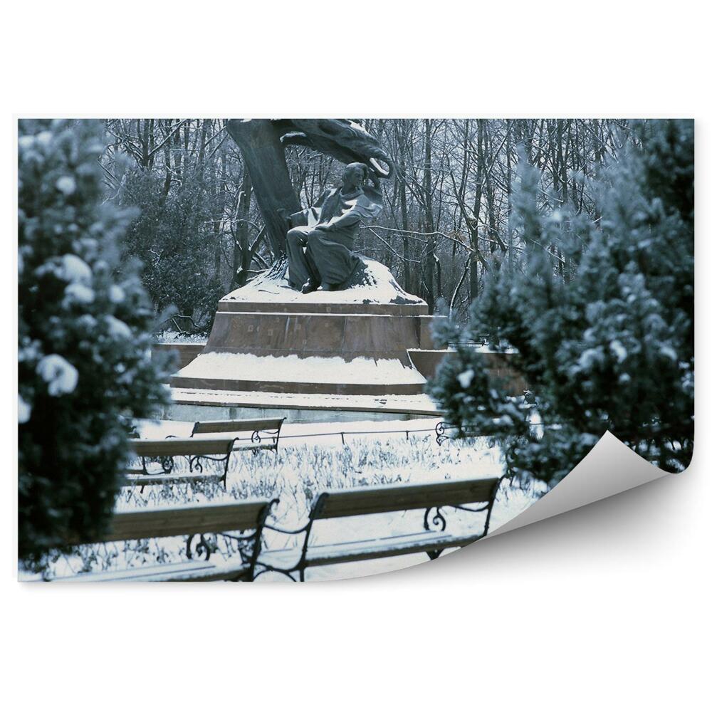 Fototapet perete Frederic Chopin Monument Varșovia Iarnă Bănci De Zăpadă Copaci