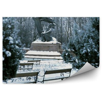 Fototapet perete Frederic Chopin Monument Varșovia Iarnă Bănci De Zăpadă Copaci