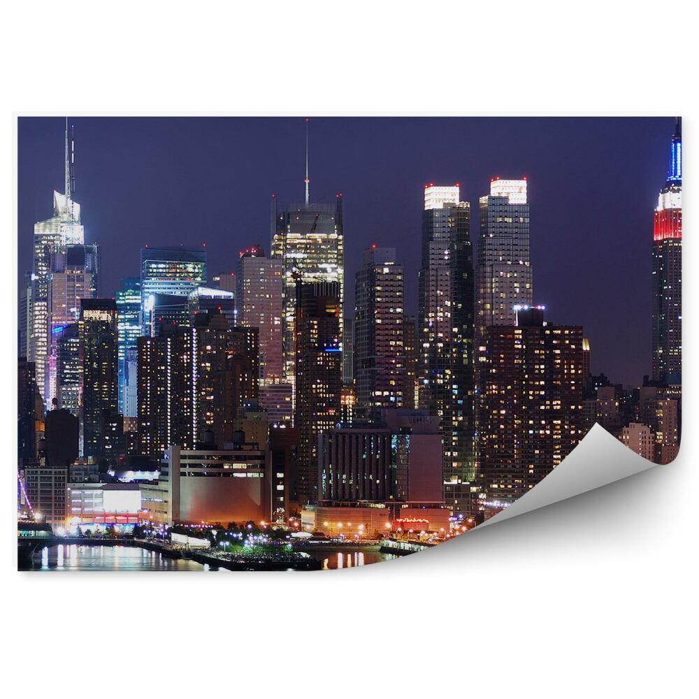 Fototapet vintage Zgârie-Nori Manhattan Hudson River New York Lumini De Noapte