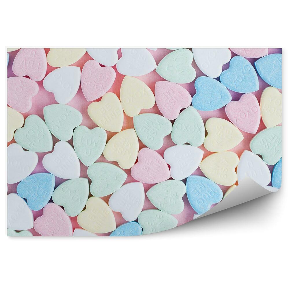 Fototapet Bomboane colorate sub formă de pudră cu inscripție de dragoste pastelată