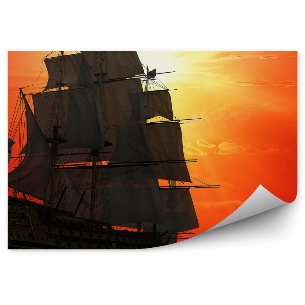 Fototapet O corabie veche de lemn navigheaza in apusul