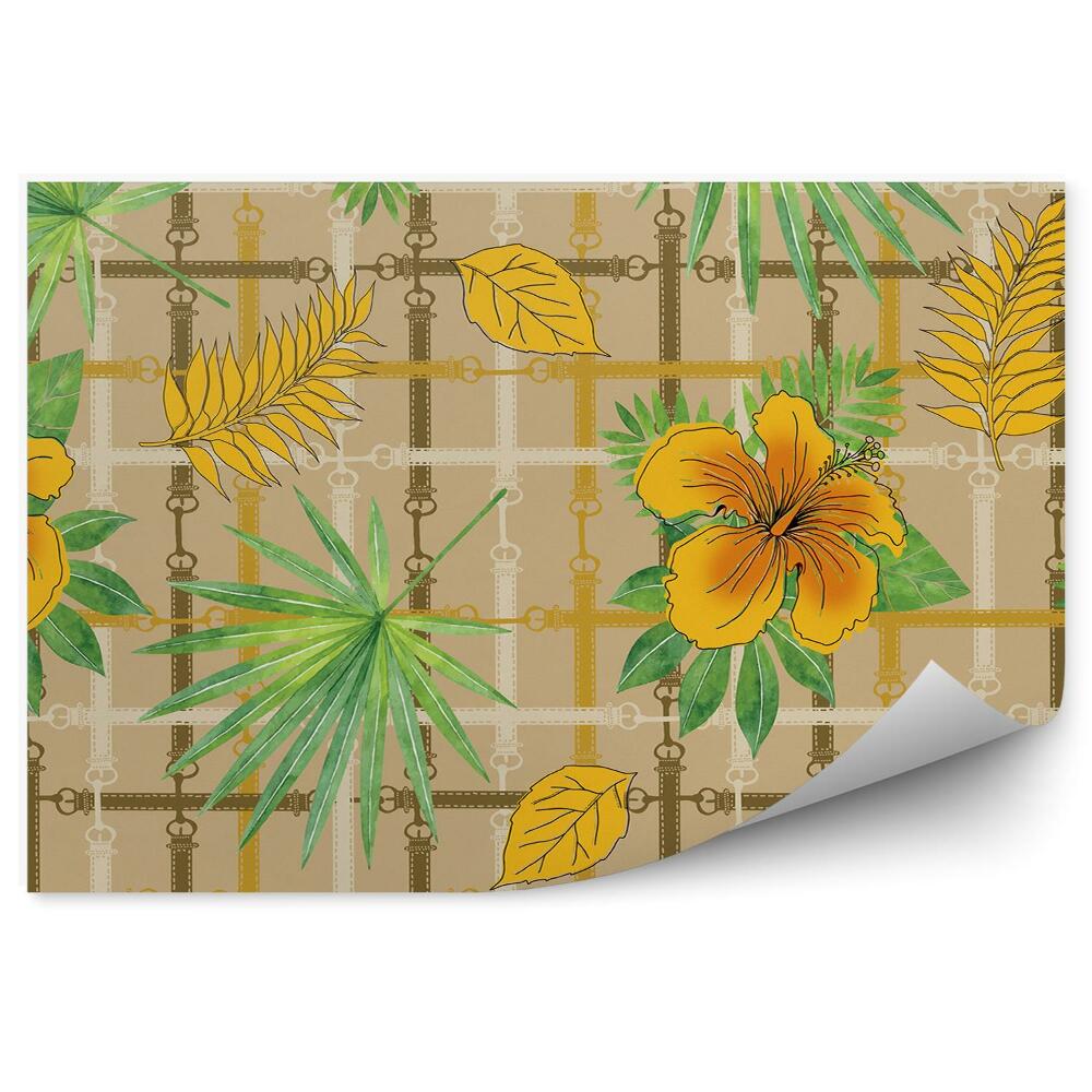 Decor fototapet Flori galbene, frunze, dungi colorate