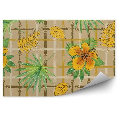 Decor fototapet Flori galbene, frunze, dungi colorate